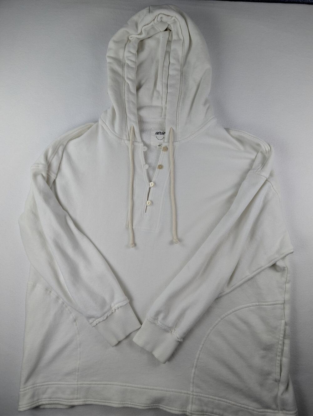 Aerie White Oversized Henley Hoodie Size M Cozy Coastal